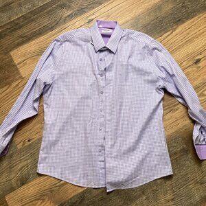 Duchamp London Men's Slim Fit Cotton Stretch Shirt, Purple, Size 17.5 L NEW